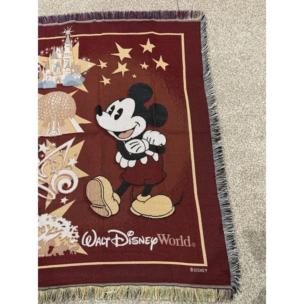 Walt Disney World Resort Tapestry Throw Blanket Mickey Mouse‎ Woven Fringe 57x49
